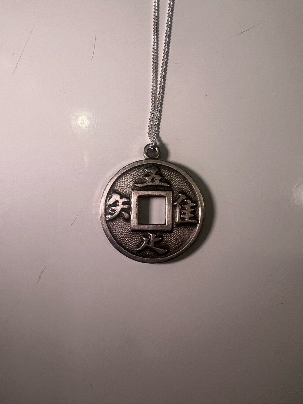 Unisex Men Women Feng Shui Good Luck Coin 1.25”Pendant 18” Necklace 925 Silver